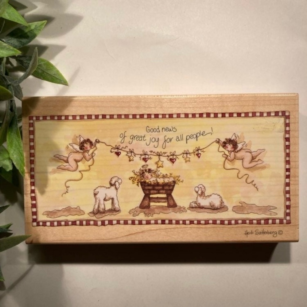 STAMPS HAPPEN • “Great News…” Wood Mounted Holiday Rubber Stamp
